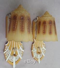 Pair Antique Vintage LINCOLN 2-in-1 Slip Shade Sconces, Refinished, New Wiring