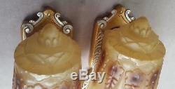 Pair Antique Vintage LINCOLN 2-in-1 Slip Shade Sconces, Refinished, New Wiring
