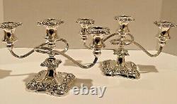 Pair Antique/Vintage Silver Plate 3 Light Candelabra Candleholders