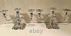 Pair Antique/Vintage Silver Plate 3 Light Candelabra Candleholders