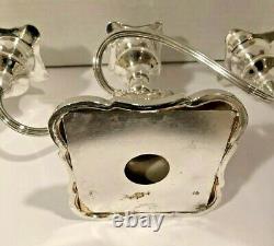 Pair Antique/Vintage Silver Plate 3 Light Candelabra Candleholders