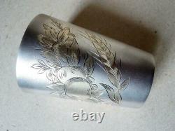 Pair Antique Vintage Soviet Russian Sterling Silver 875 Etched Wine Cups 100gr