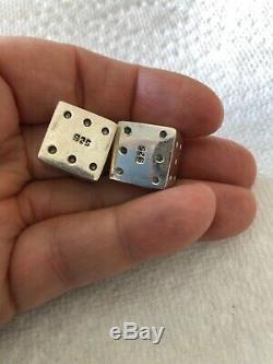 Pair Antique Vintage Taxco Mexico Sterling Silver Dice