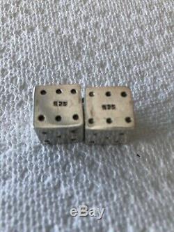 Pair Antique Vintage Taxco Mexico Sterling Silver Dice