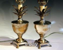 Pair Antique or Vintage Silver Plated Brass Pineapple Lamps
