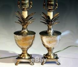 Pair Antique or Vintage Silver Plated Brass Pineapple Lamps