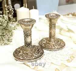 Pair Candle Holder Sterling Silver 925 VTG 1922 England Continental WI Broadway