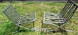 Pair Cool Vintage Large Chrome Barcelona Chairs Frames MID Century Modern MCM