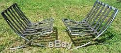 Pair Cool Vintage Large Chrome Barcelona Chairs Frames MID Century Modern MCM