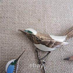 Pair Danish Silver Enamel Bird Brooch Ela Denmark Sterling Vtg Egon Lauridsen