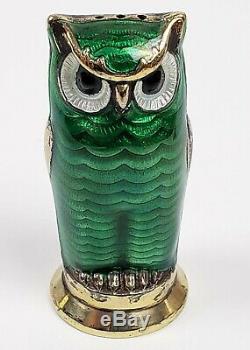 Pair David Andersen Owl Salt And Pepper Shakers Silver Enamel Norway Vintage