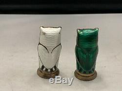 Pair David Andersen Owl Salt And Pepper Shakers Silver Enamel Norway Vintage