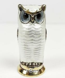 Pair David Andersen Owl Salt And Pepper Shakers Silver Enamel Norway Vintage