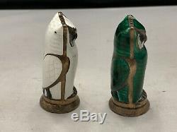 Pair David Andersen Owl Salt And Pepper Shakers Silver Enamel Norway Vintage