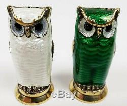 Pair David Andersen Owl Salt And Pepper Shakers Silver Enamel Norway Vintage