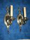 Pair Electric Candelabra Wall Sconces Vintage All Brass Nickel Plated Art Deco