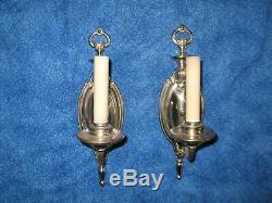 Pair Electric Candelabra Wall Sconces Vintage All Brass Nickel Plated Art Deco