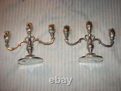 Pair Fisher Sterling silver weighted candelabra Tulip form 8 tall 2 arm vintage