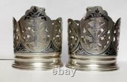 Pair Kubachi Vintage Soviet USSR Sterling Silver 875 Glass Tea Cup Holder 162 gr