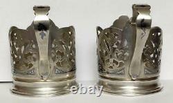 Pair Kubachi Vintage Soviet USSR Sterling Silver 875 Glass Tea Cup Holder 162 gr