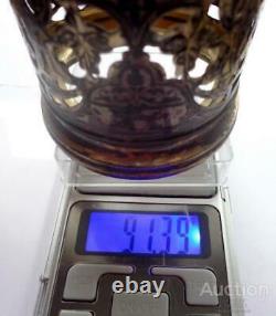 Pair Kubachi Vintage Soviet USSR Sterling Silver 875 Glass Tea Cup Holder 179 gr