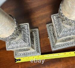 Pair Lamps Antique Vtg Regency Neoclassical Silver Plated 25.5 Needs Rewired