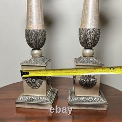 Pair Lamps Antique Vtg Regency Neoclassical Silver Plated 25.5 Needs Rewired