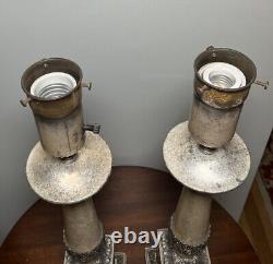 Pair Lamps Antique Vtg Regency Neoclassical Silver Plated 25.5 Needs Rewired