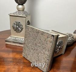 Pair Lamps Antique Vtg Regency Neoclassical Silver Plated 25.5 Needs Rewired