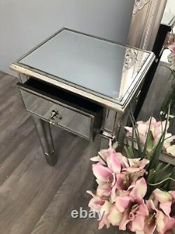 Pair Mirrored Bedside Tables Glass Cabinet Nightstand Bedroom Storage