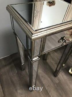 Pair Mirrored Bedside Tables Glass Cabinet Nightstand Bedroom Storage