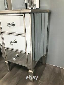 Pair Mirrored Bedside Tables Glass Cabinet Nightstand Bedroom Storage 3 Drawers