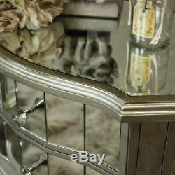 Pair Mirrored Venetian bedside cabinet lamp table bedroom furniture silver glass