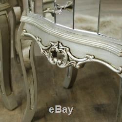 Pair Mirrored Venetian bedside cabinet lamp table bedroom furniture silver glass