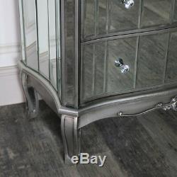 Pair Mirrored Venetian bedside cabinet lamp table bedroom furniture silver glass