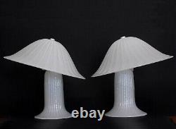 Pair Mushroom Murano Art Glass Lamp Effetre Vintage Hand Blown Italy Design 80s