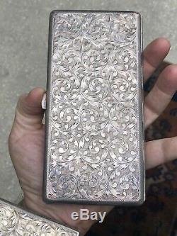 Pair Nice! Vintage Japanese 950 Sterling Silver Cigarette Case & Compact