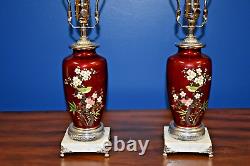 Pair Of 23 Japanese Vintage Cloisonne Vase Lamps Cherry Red All New Parts