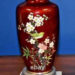 Pair Of 23 Japanese Vintage Cloisonne Vase Lamps Cherry Red All New Parts