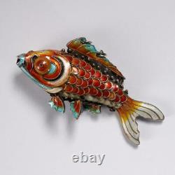 Pair Of (2) Vintage Chinese Export Articulated Enamel & Silver Koi Fish Pendants