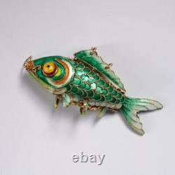 Pair Of (2) Vintage Chinese Export Articulated Enamel & Silver Koi Fish Pendants