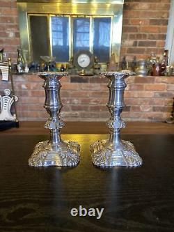 Pair Of Antique Vintage Silverplate On Copper English Candlestick Holders, 6