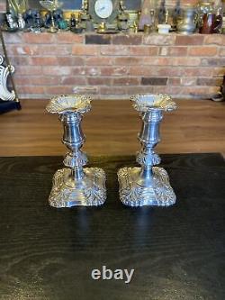 Pair Of Antique Vintage Silverplate On Copper English Candlestick Holders, 6