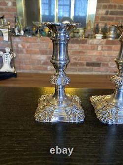 Pair Of Antique Vintage Silverplate On Copper English Candlestick Holders, 6