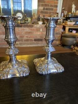 Pair Of Antique Vintage Silverplate On Copper English Candlestick Holders, 6