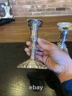 Pair Of Antique Vintage Silverplate On Copper English Candlestick Holders, 6