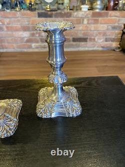 Pair Of Antique Vintage Silverplate On Copper English Candlestick Holders, 6