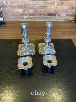 Pair Of Antique Vintage Silverplate On Copper English Candlestick Holders, 6