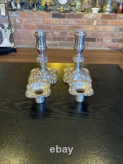 Pair Of Antique Vintage Silverplate On Copper English Candlestick Holders, 6