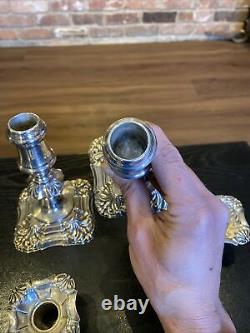 Pair Of Antique Vintage Silverplate On Copper English Candlestick Holders, 6